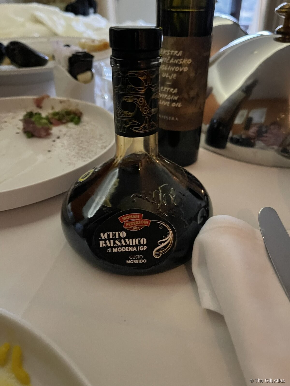 A truffle-inflected dish at the hotel restaurant, with premium truffle oil alongside